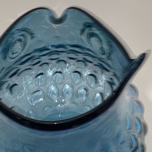 Blue Murano Hand Blown Thumbprint Art Glass Great Horned Glass Owl Vase Figurine - Picture 5 of 12